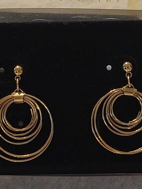 Sarah Coventry Vintage Gold Dangle Drop Hoops Earrings Jewelry Pierced New